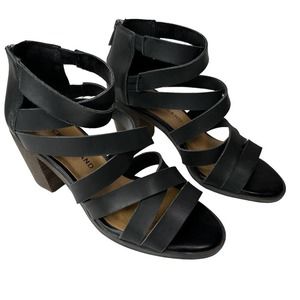 Lucky Brand Women's Kallia Black Leather Strappy Heeled Sandals Size US 6.5 M